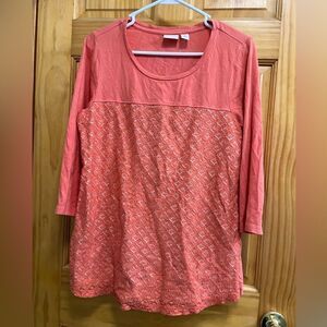 Orange laser cut size 1 Chico’s 3/4 sleeve blouse